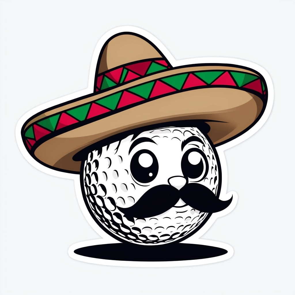 Mischievous Cartoon Golf Ball with Sombrero Sticker