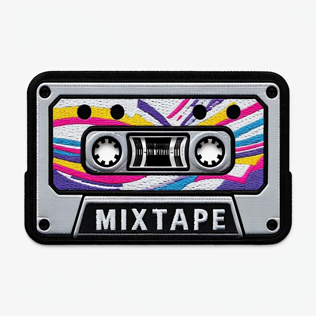 Stylized Mixtape Embroidered Patch Design for Hats