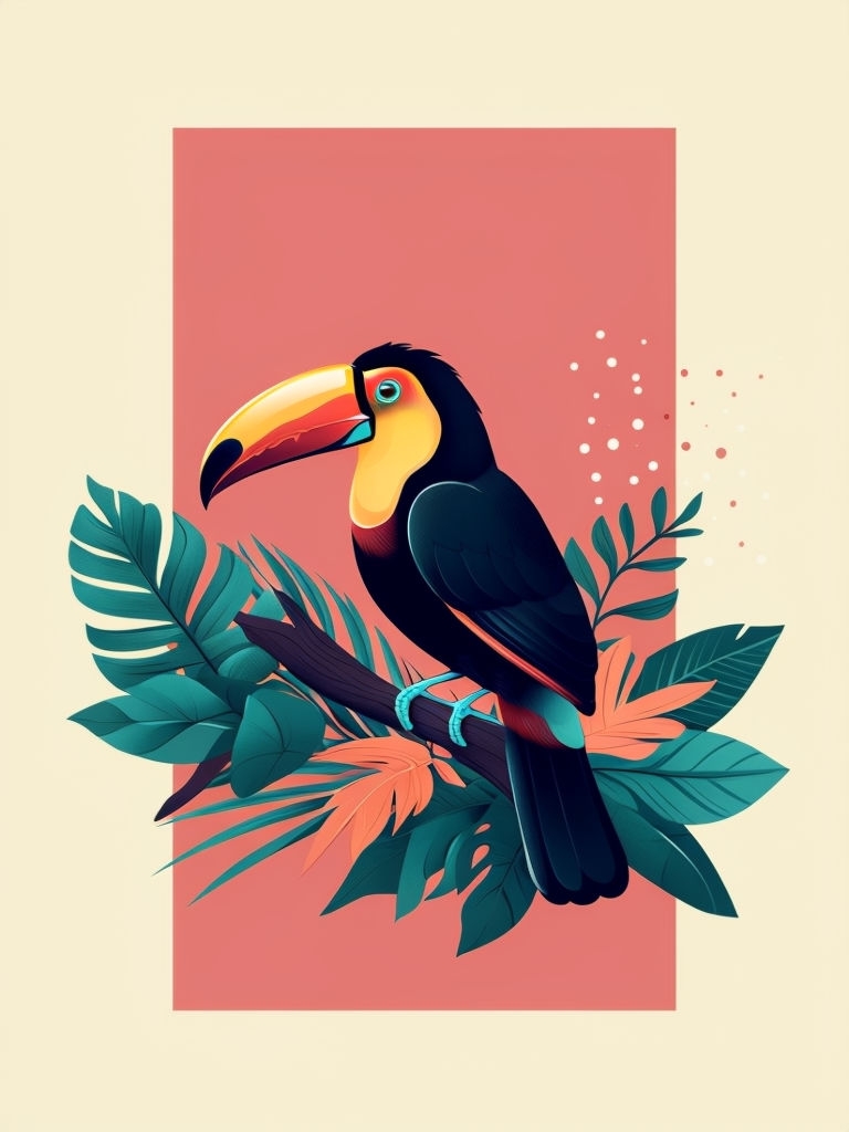 Vibrant Minimalist Toucan and Tropical Leaves T-Shirt