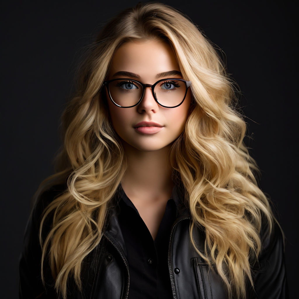 young woman with blonde glasses