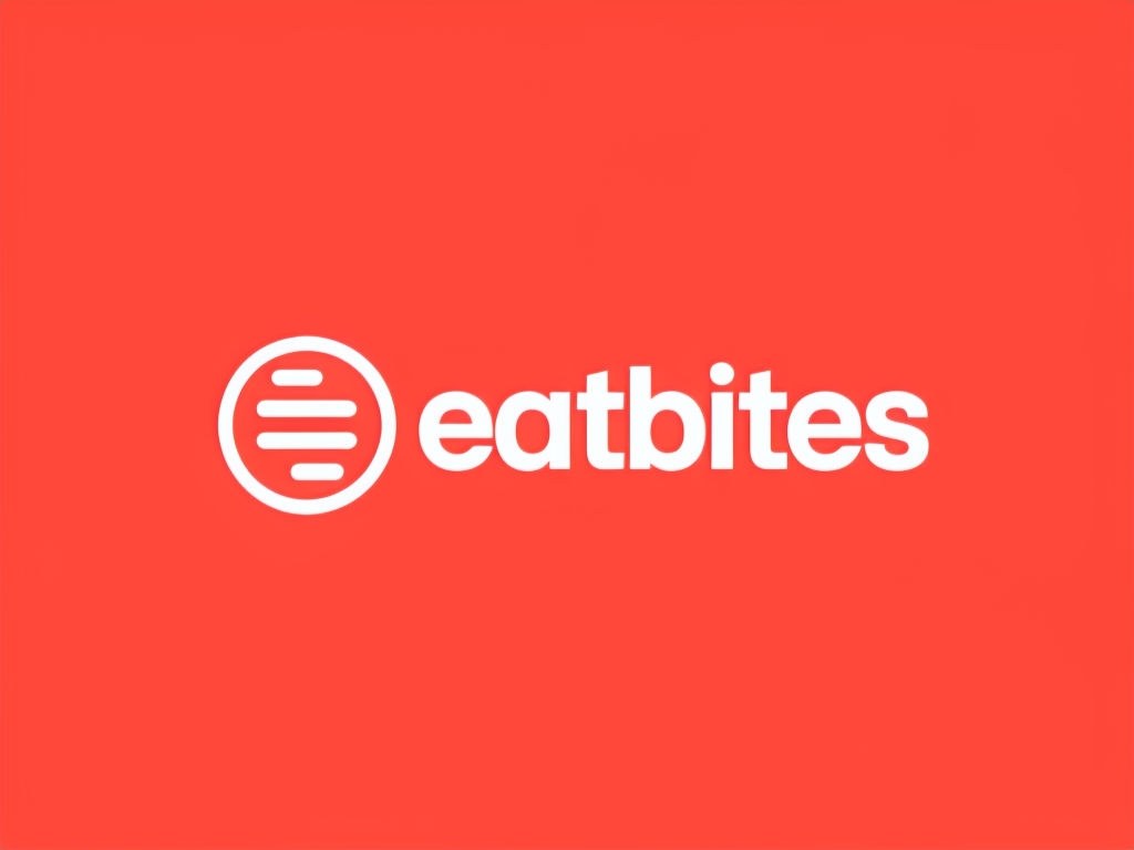 Minimalist Eatbites Logo Design on Coral Red Background Logo