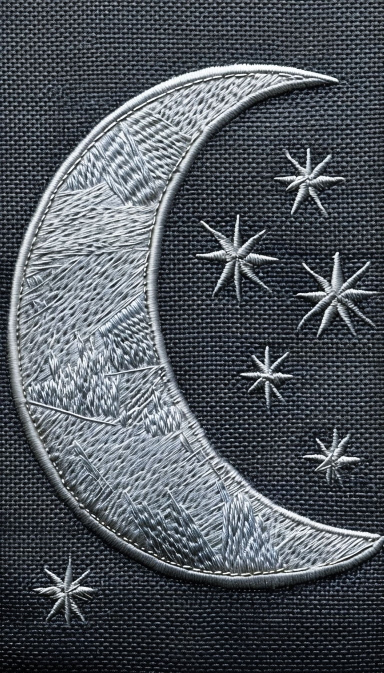 Detailed Crescent Moon and Stars Embroidery Phone Case Cover
