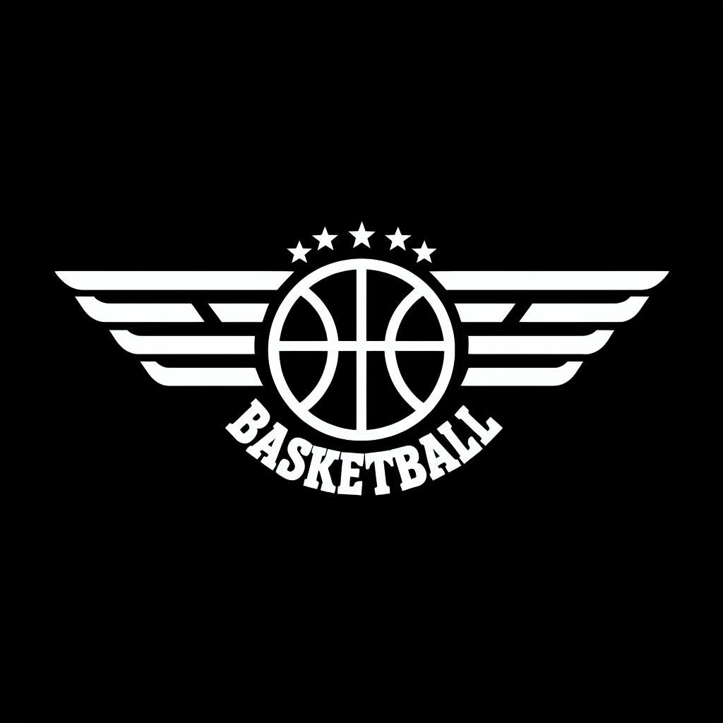 Stylized Basketball Logo with Wings and Stars for Hats