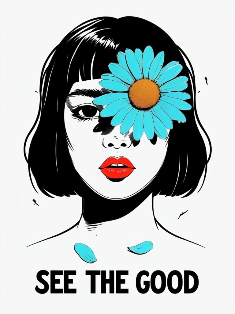 Minimalist Illustration of Female Head with Daisy and Message T-shirt