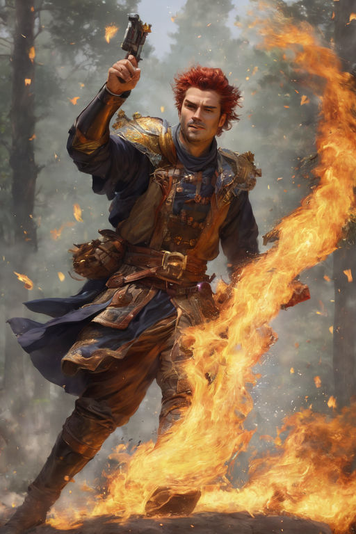 Fantasy male throwing firey bombs by Jared Weed - Playground