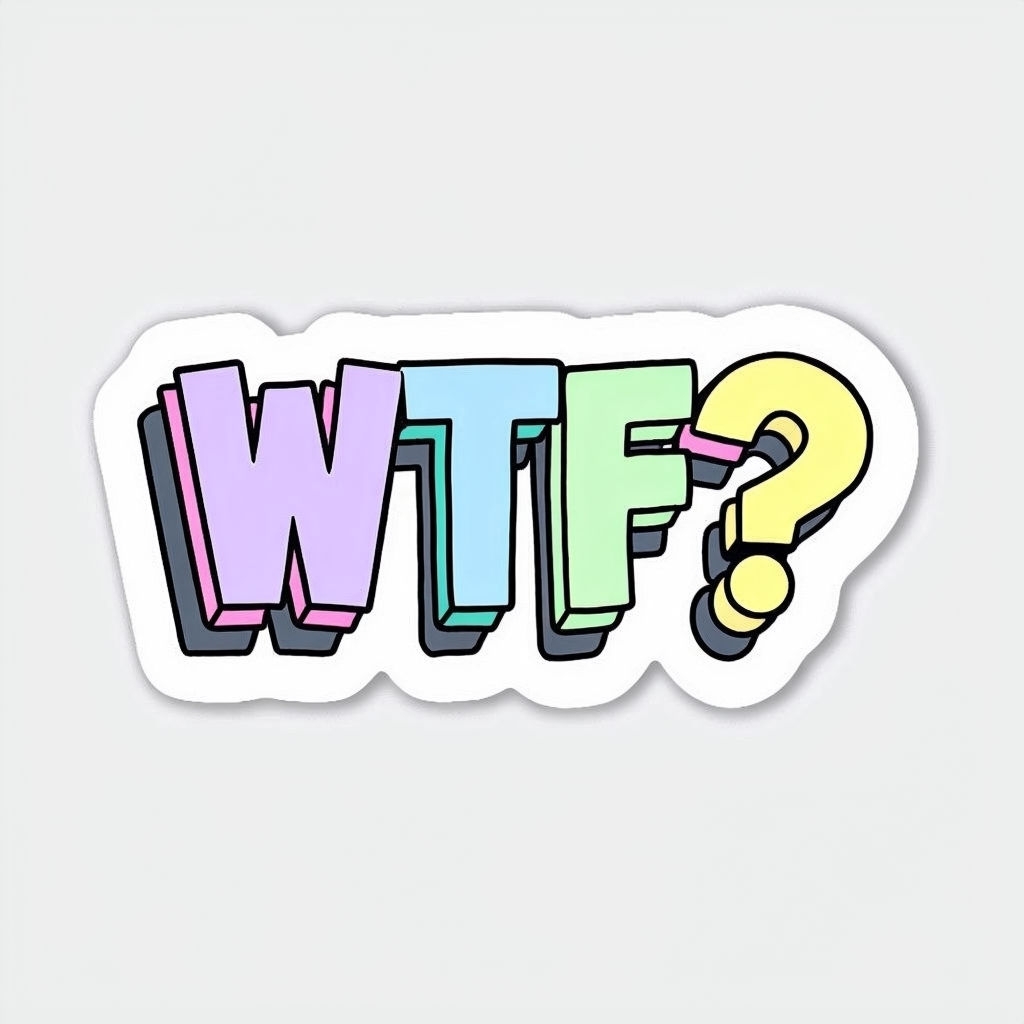 Vibrant Cartoon WTF? 3D Text Design Sticker