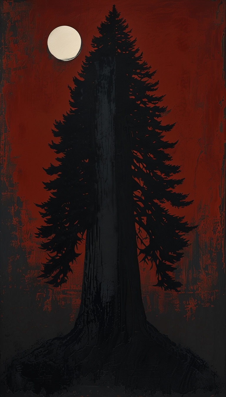Majestic Silhouette of a Redwood Tree in Minimalist Painting Art
