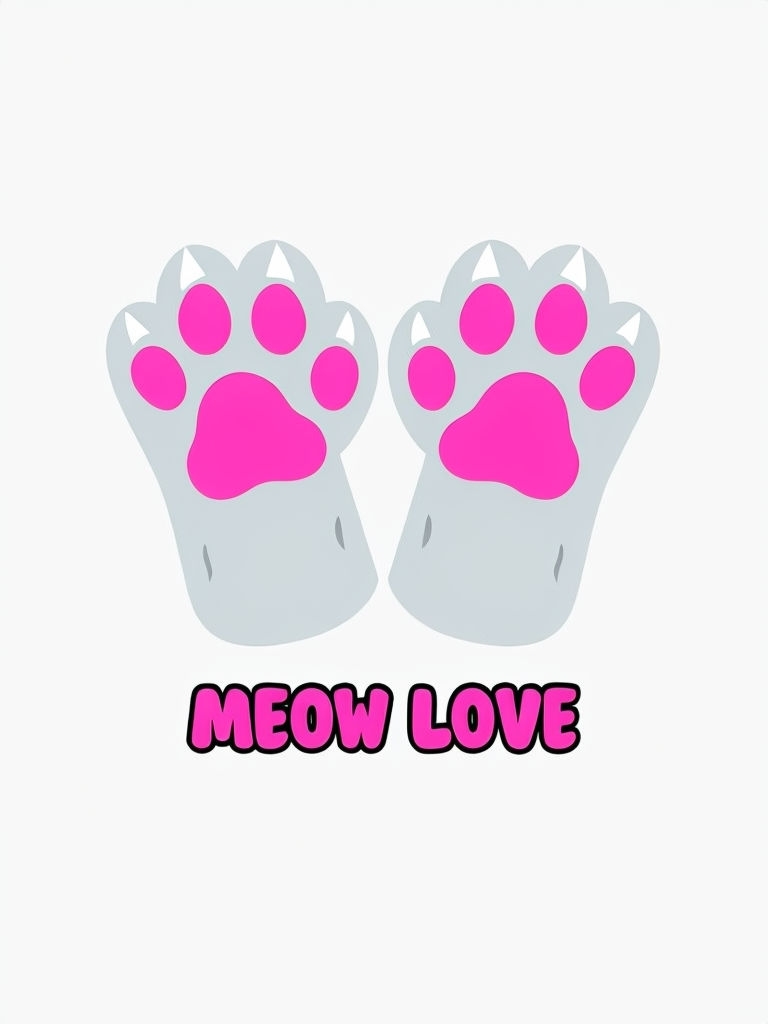 Cute Cat Paw Prints with Meow Love Text T-Shirt