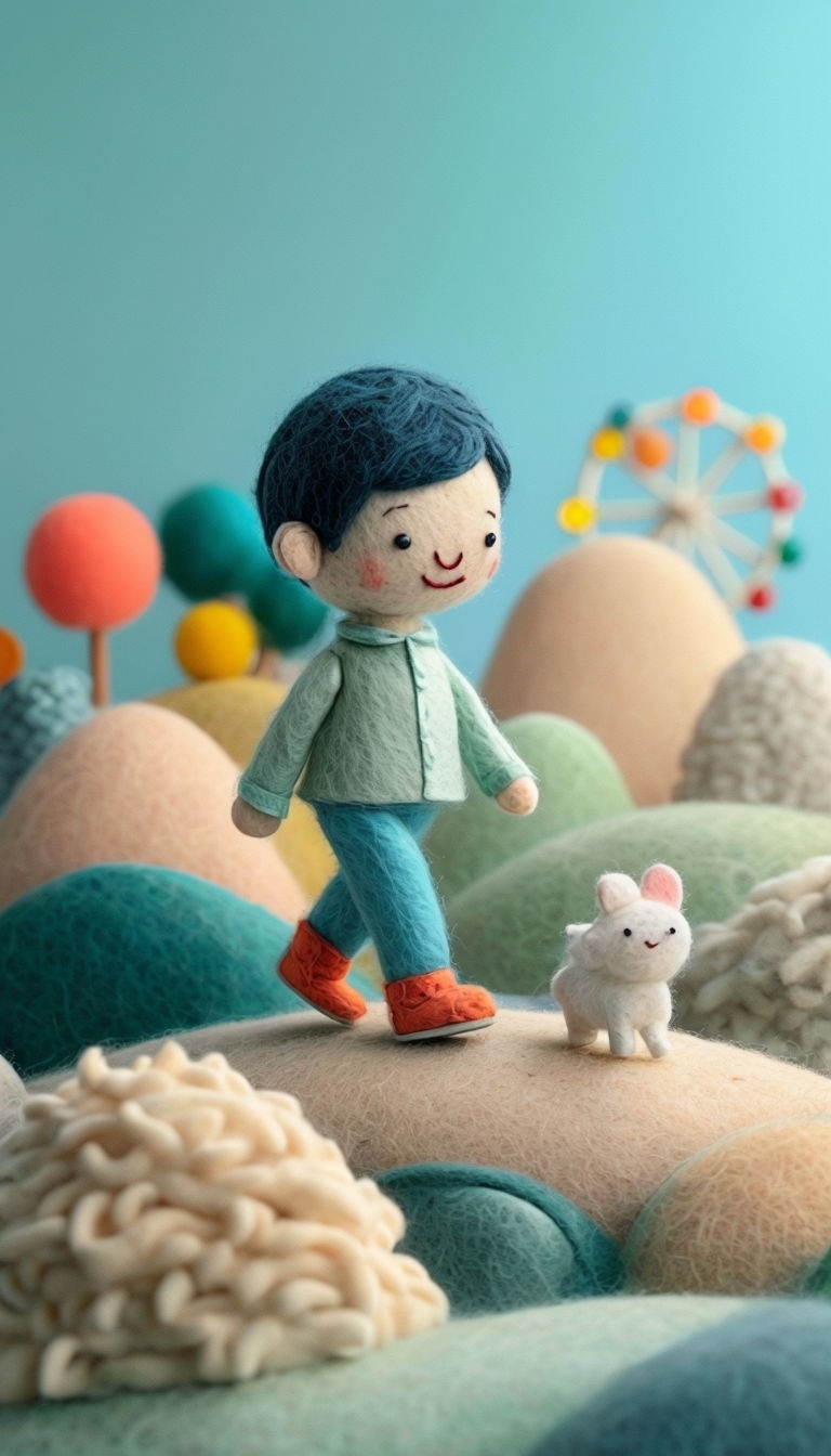 Whimsical Felt Characters in Playful Landscape Mobile Wallpaper
