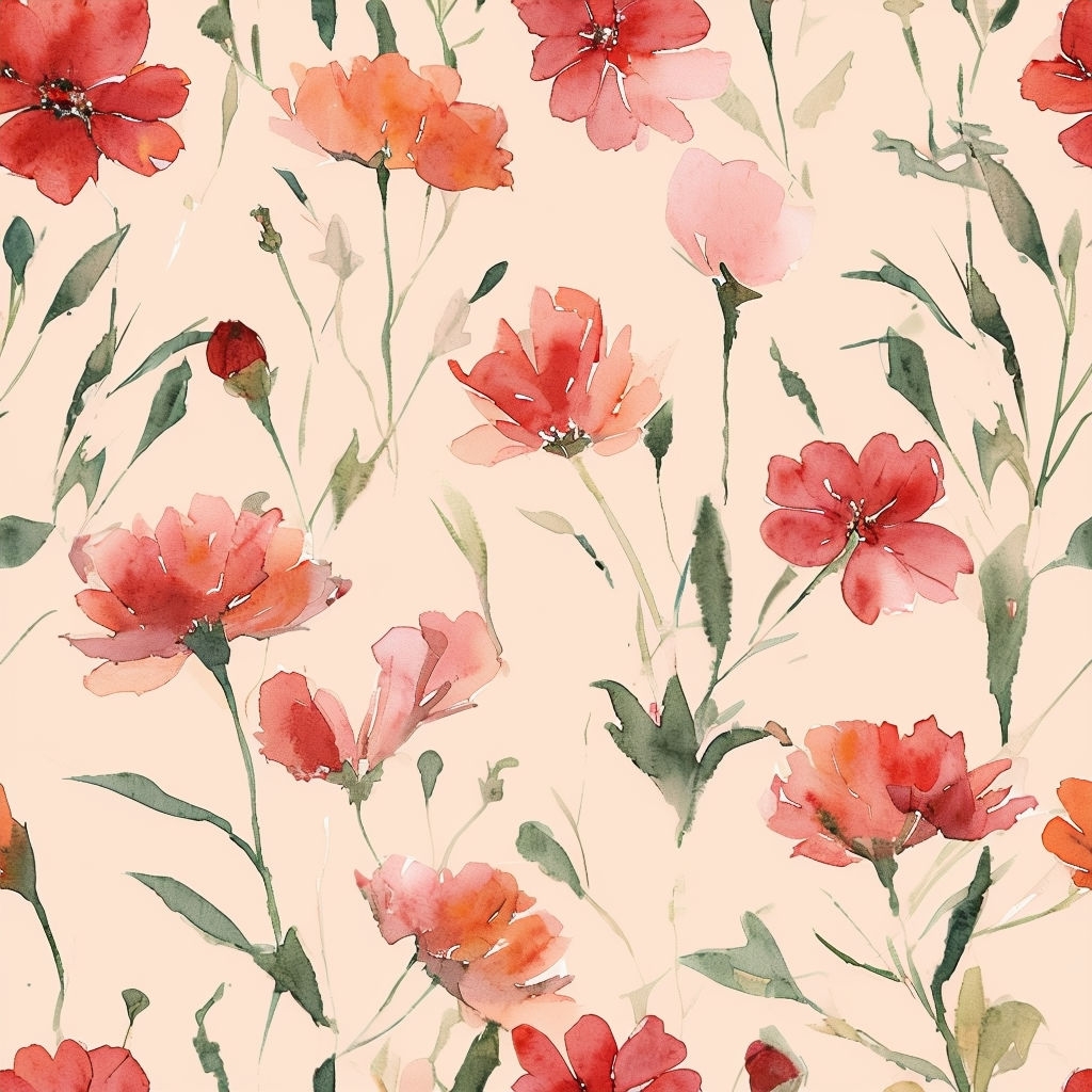 Elegant Floral Watercolor Seamless Pattern on Pale Peach Background