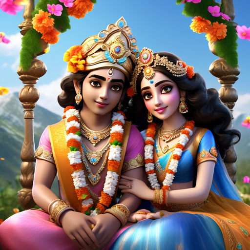 God krishna and Goddess radha wearing dazzling flower jewell... by ...