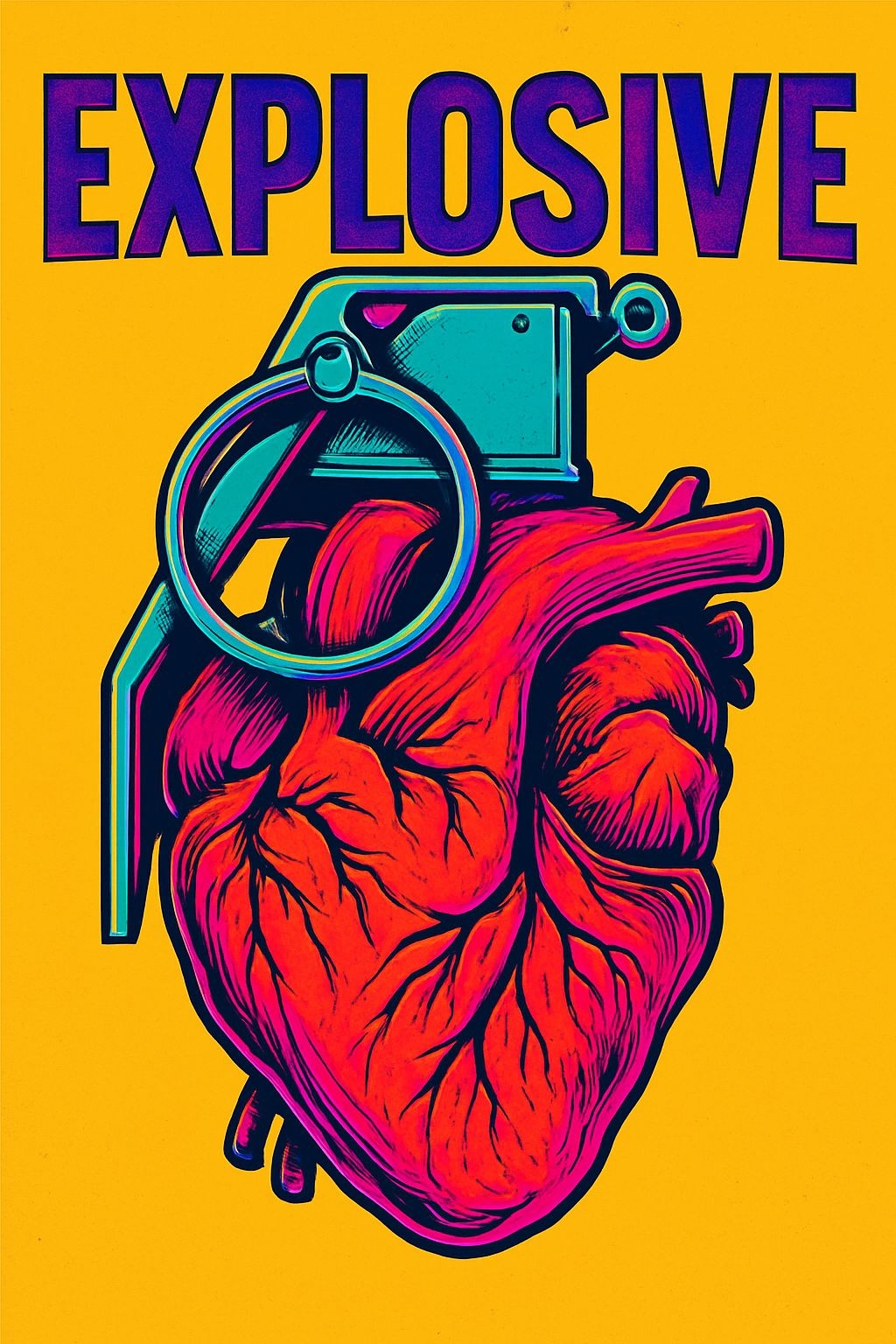Explosive Heart Pop Art Illustration with Vibrant Colors Poster
