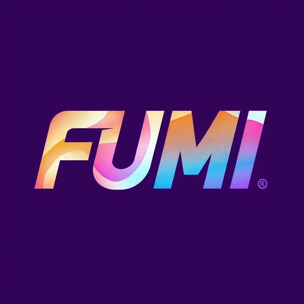 Vibrant Gradient FUMI Logo on Deep Purple Background