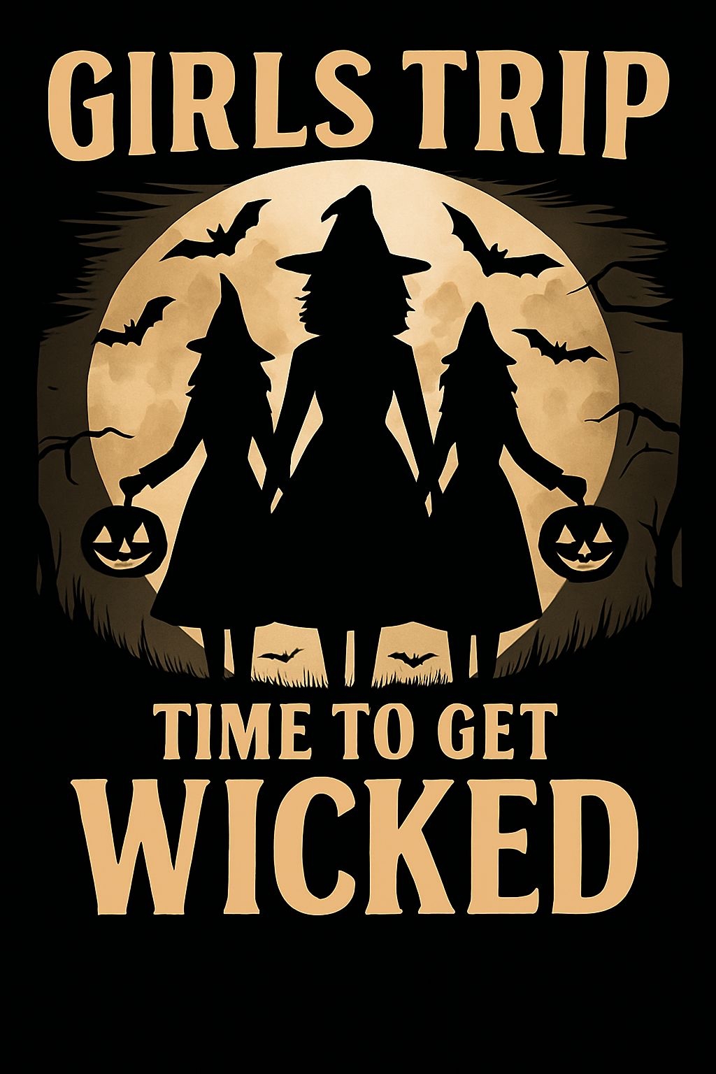 Spooky Girls Trip Witch Silhouettes and Pumpkin T-Shirt