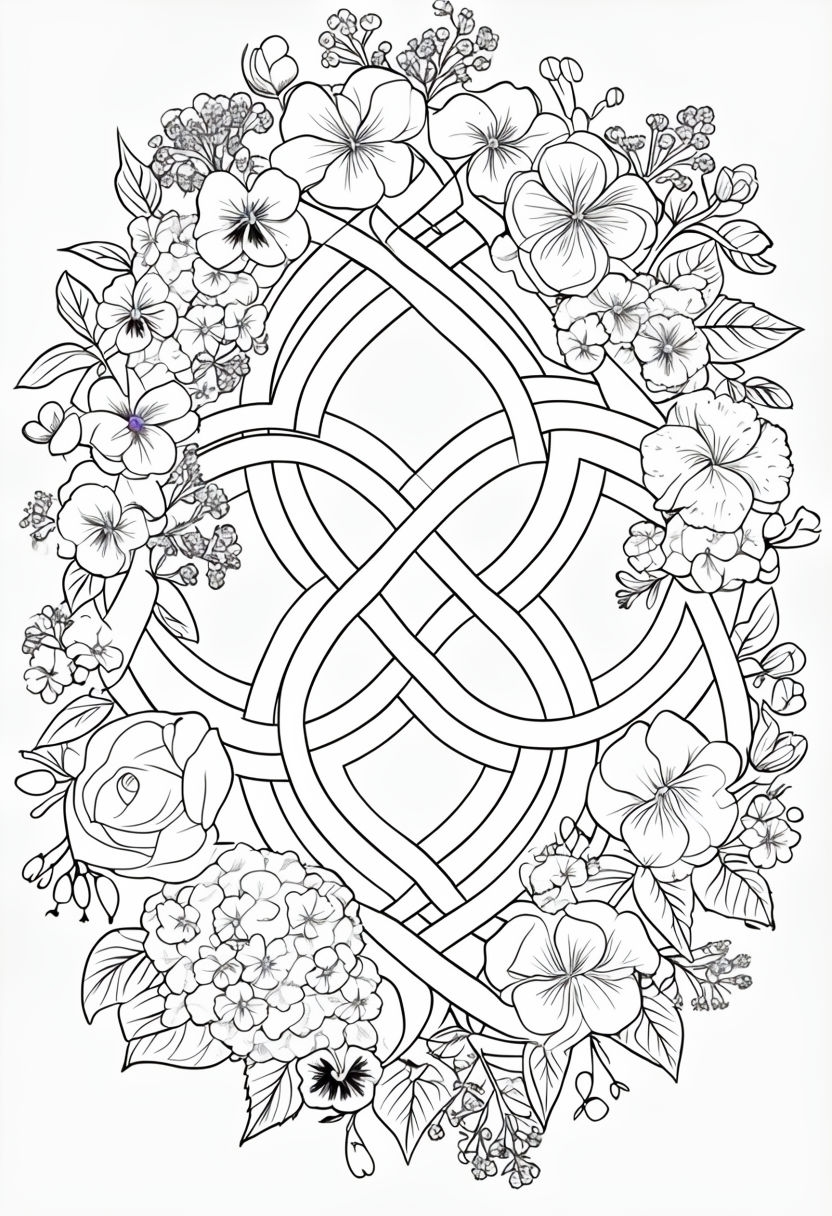 Intricate Celtic Knot Floral Design Coloring Book Page