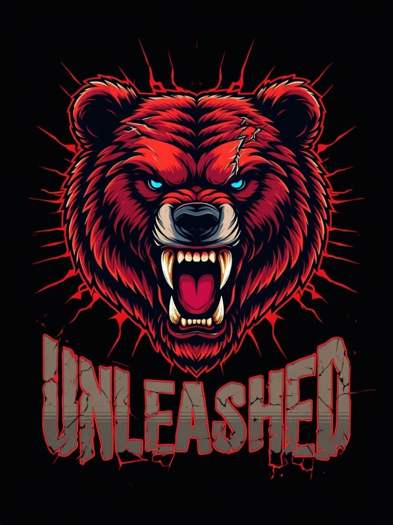 Fierce Unleashed Bear Design with Electric Blue Eyes T-Shirt