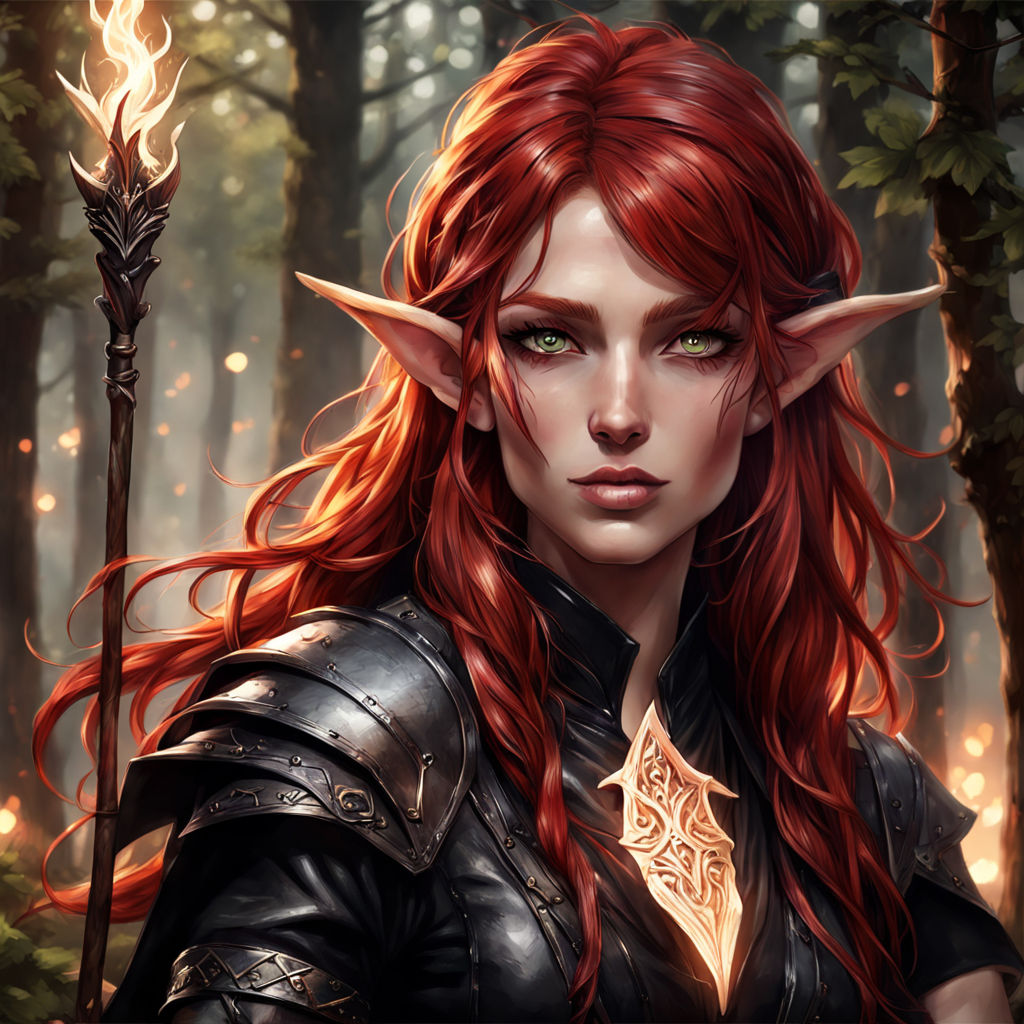 sexy female elf with windblown red hair