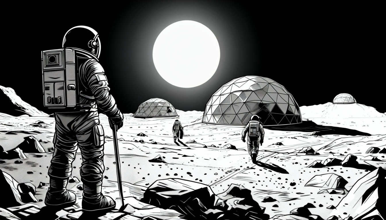Retro-Futuristic Astronauts on Lunar Surface Virtual Background