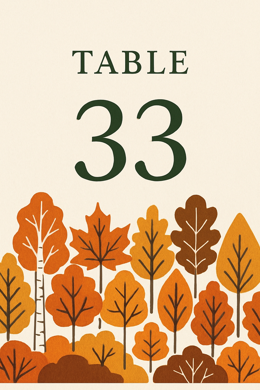 Stylized Autumn Trees Table 333 Sign for Seasonal Events