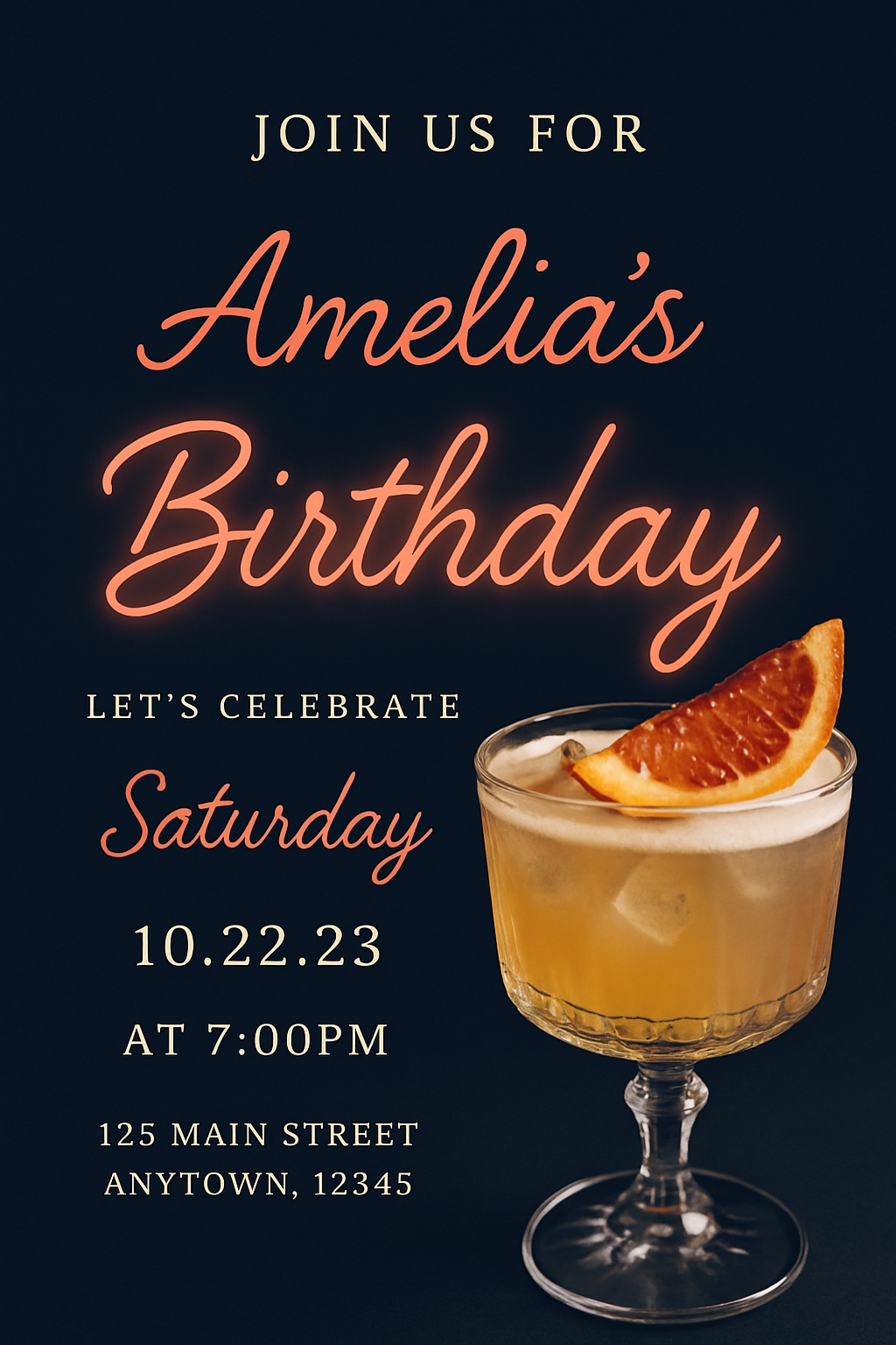 Elegant Cocktail Birthday Invitation for Amelia's Celebration Cards & Invites