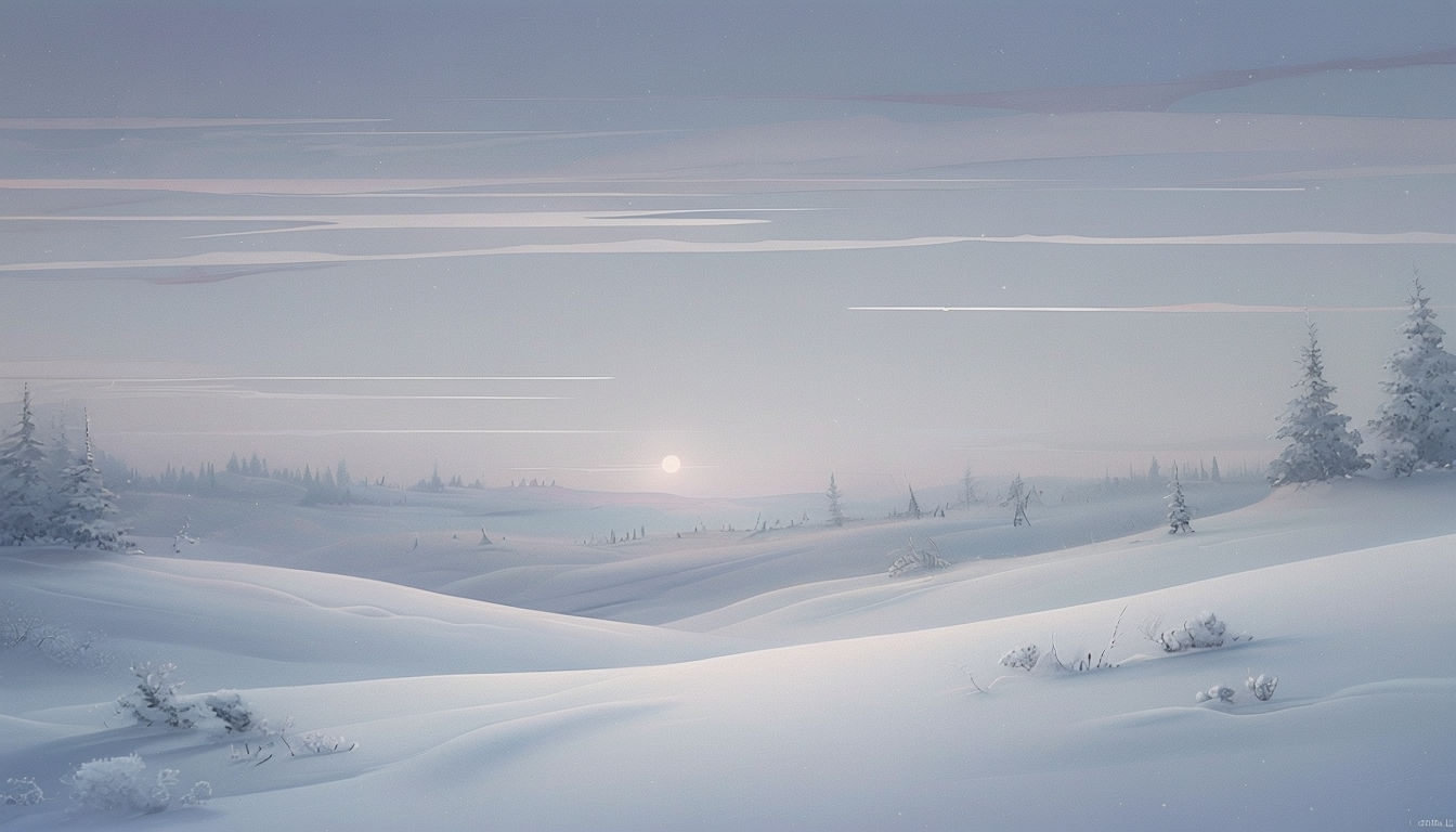 Serene Snowy Twilight Landscape Digital Art for Virtual Backgrounds