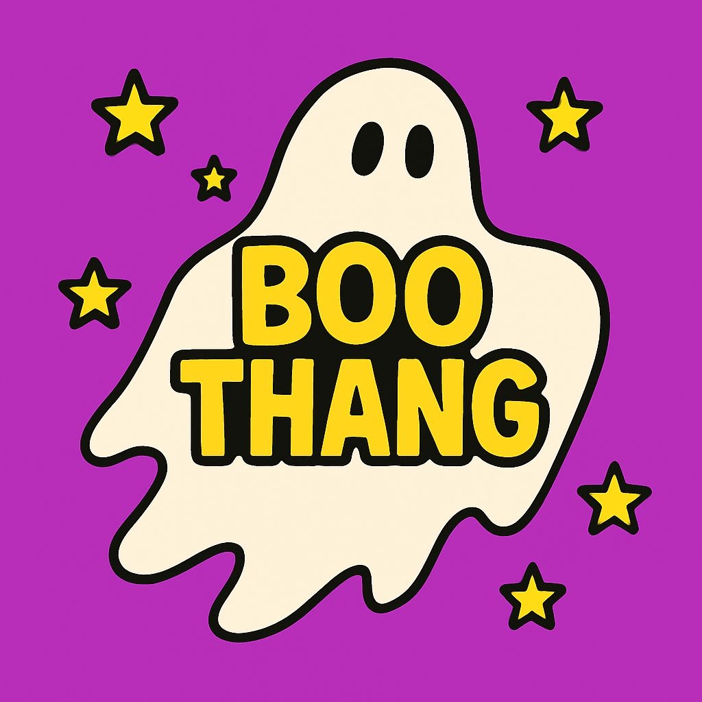 Playful Ghostly "Boo Thang" Cartoon Halloween Sticker