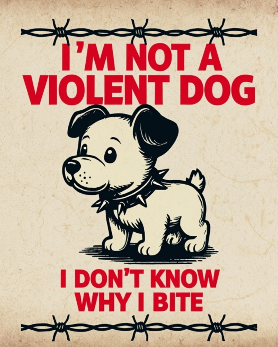 Vintage Cartoon Puppy with Humorous Warning Text Poster
