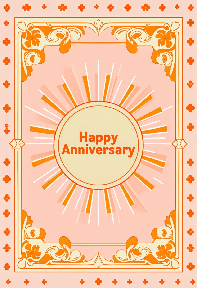 Vintage Style Happy Anniversary Card with Floral Motifs