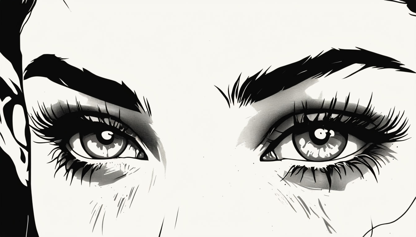 Intense Black and White Eyes Illustration for Virtual Backgrounds