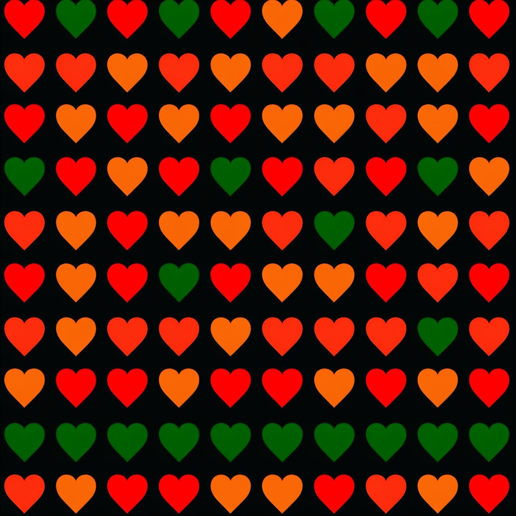 Vibrant Heart Shapes Seamless Pattern on Black Background