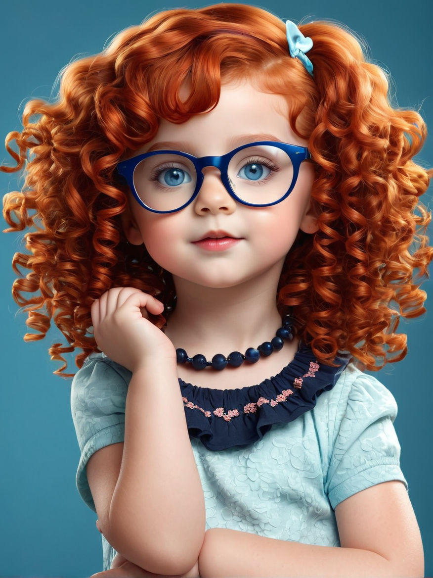 Girl with curly red hair and glasses.