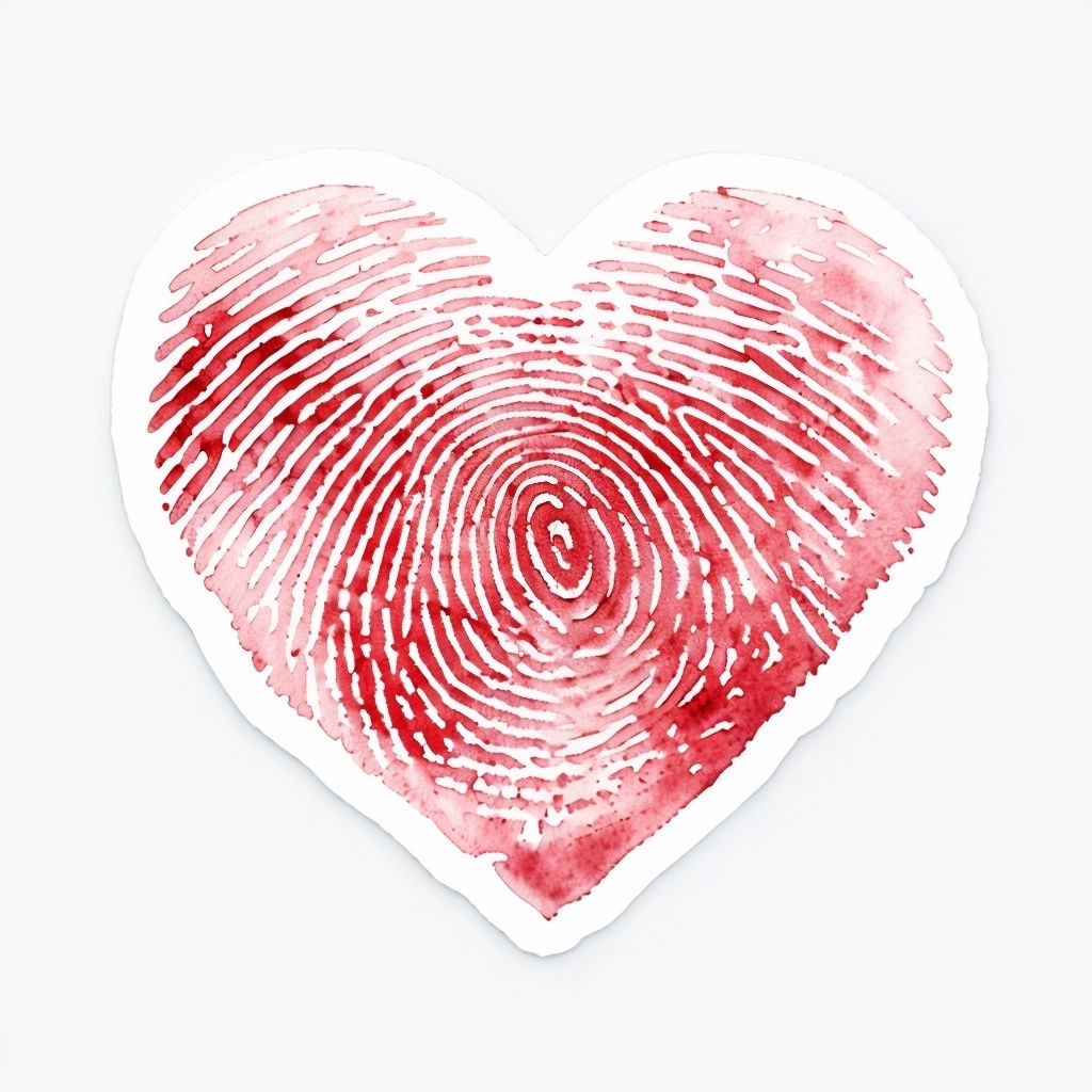 Red Fingerprint Heart Minimalist Watercolor Sticker