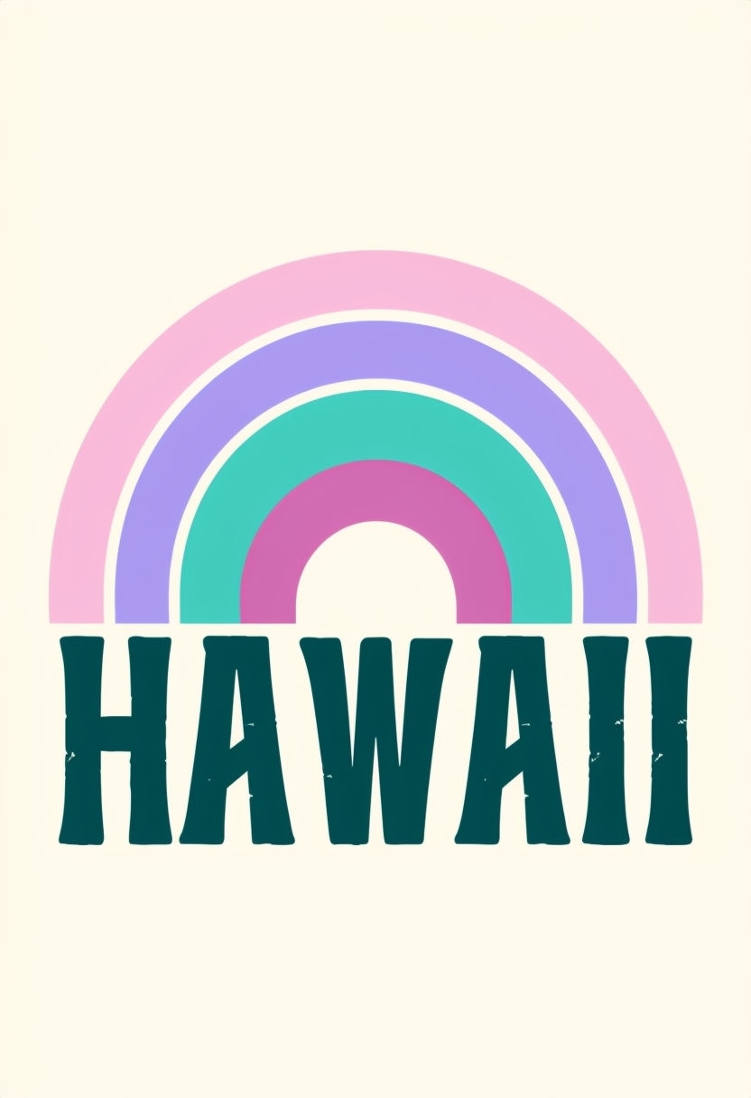 Vibrant Minimalist Rainbow and Hawaii Text Poster