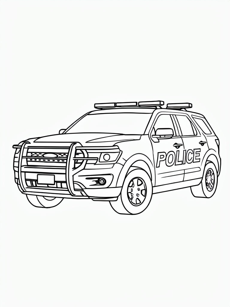 Modern Police SUV Black and White Line Drawing Coloring Page