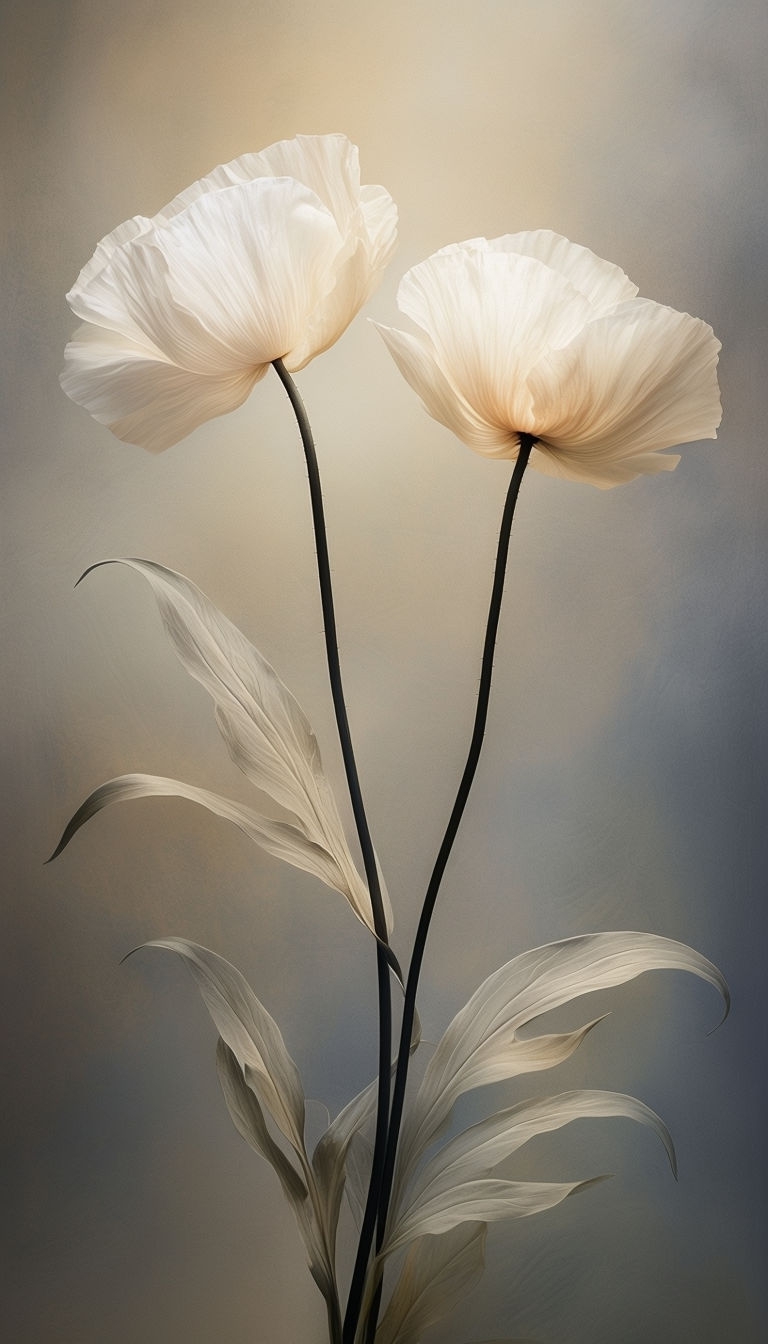 Elegant White Poppies Against Muted Gradient Background Mobile Wallpaper