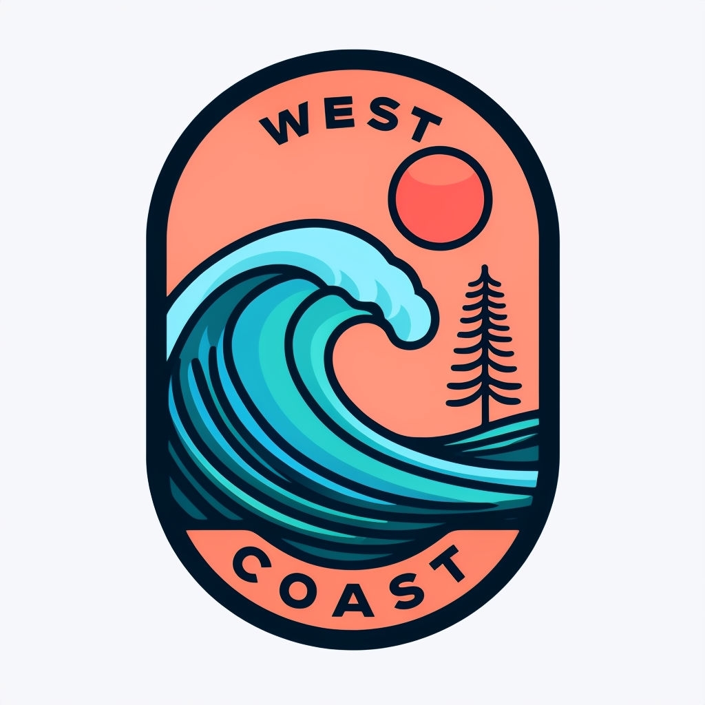 Vibrant West Coast Wave Logo Design for Hats