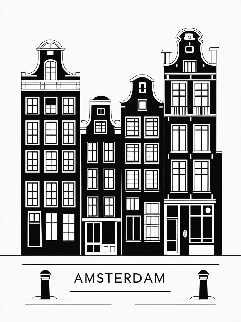 Traditional Dutch Houses in Amsterdam Black and White Poster