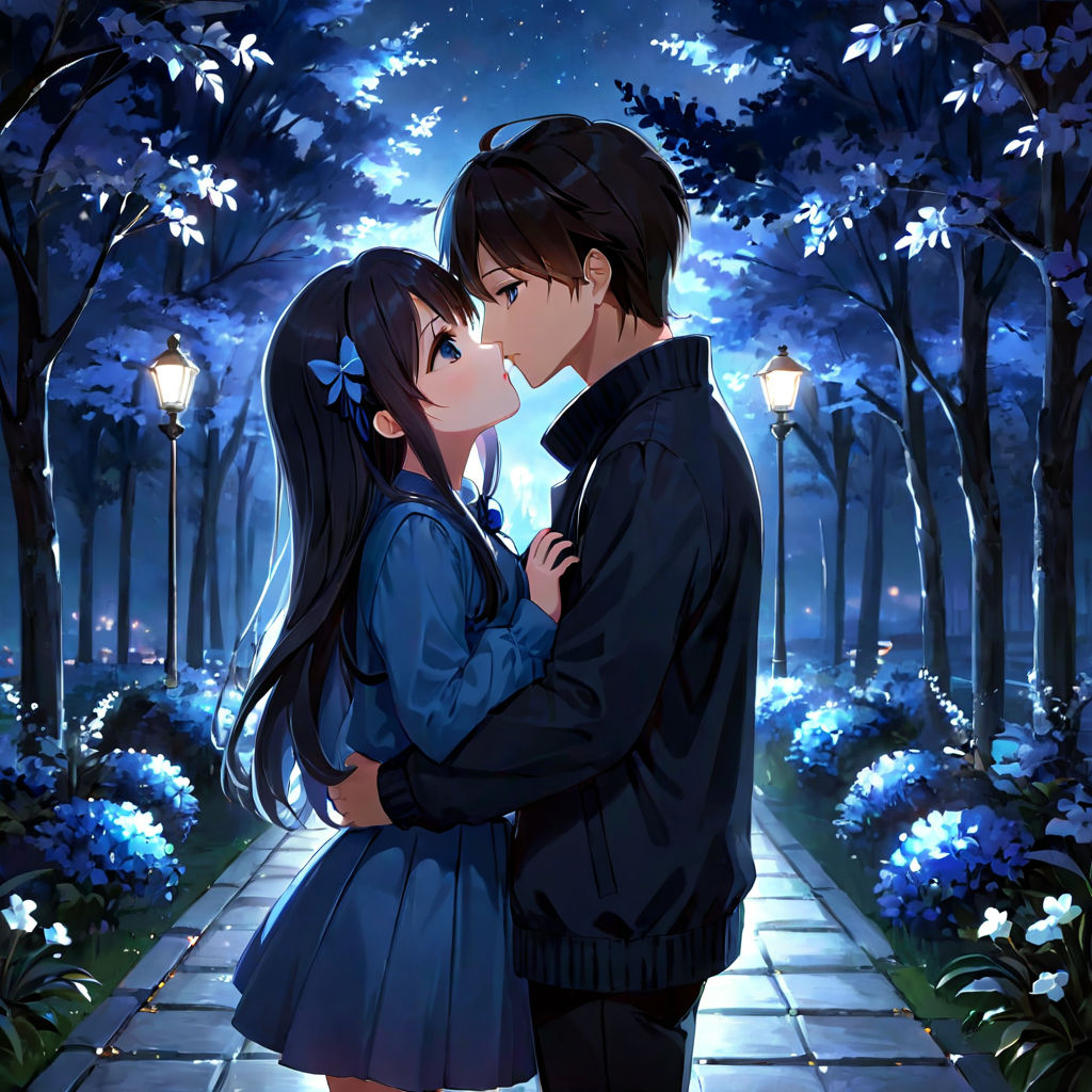 Anime girl and anime boy kissing each auther