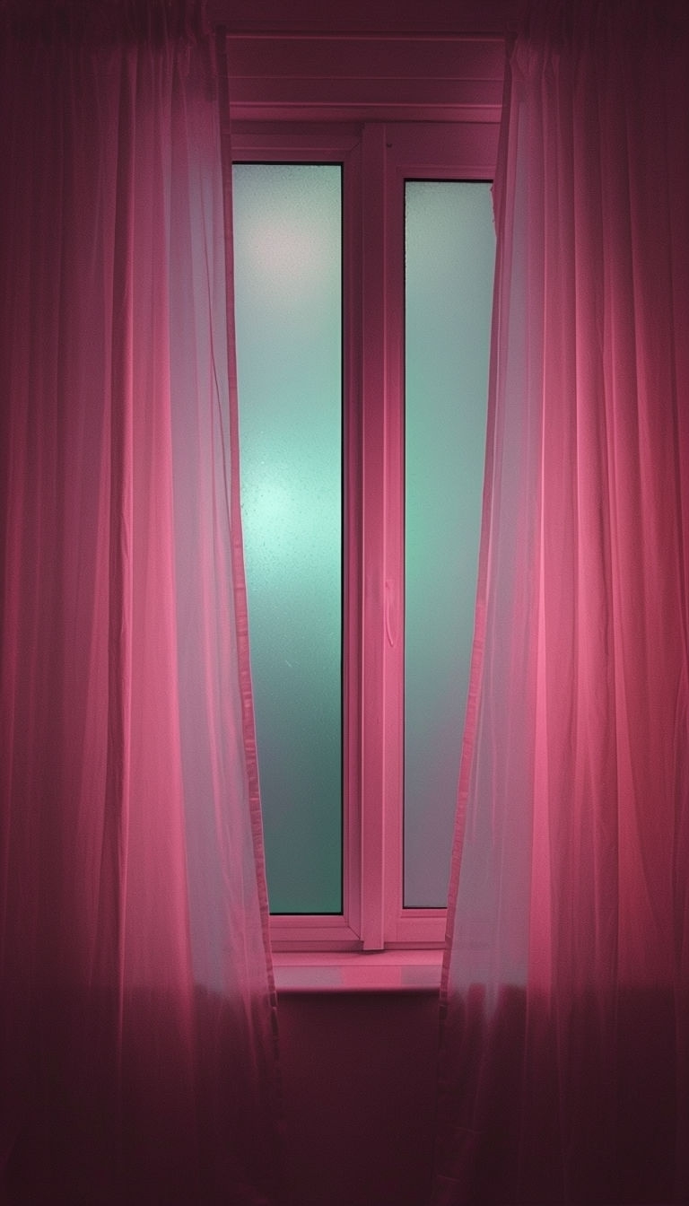 Serene Nighttime Window with Sheer Curtains Photograph Mobile Wallpaper