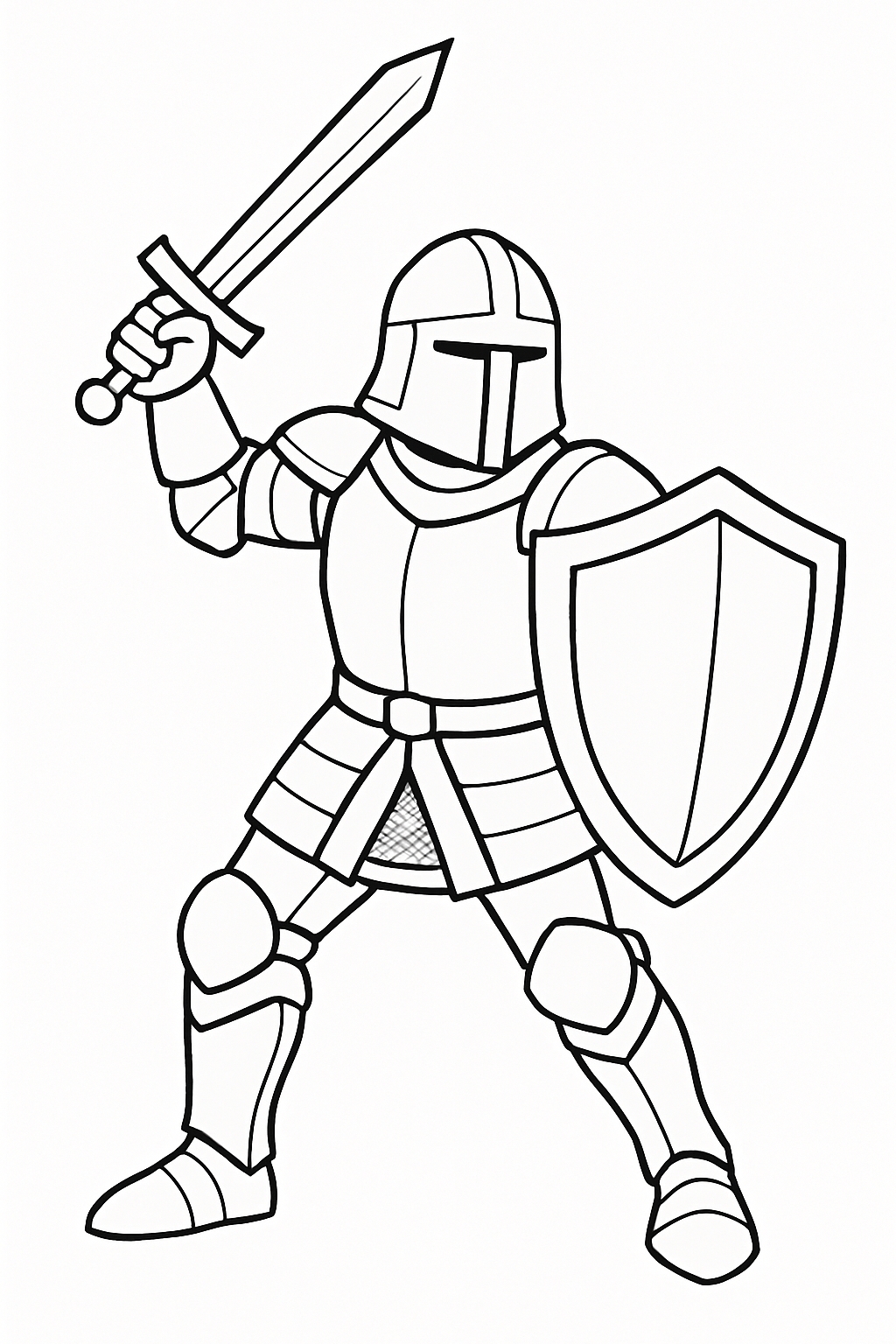 Cartoon Knight in Armor Ready for Battle Coloring Page