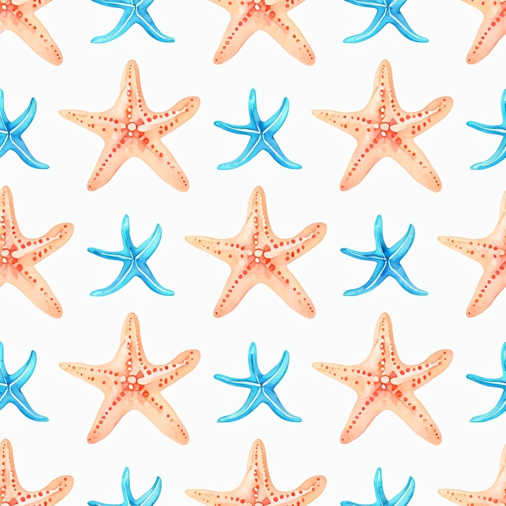 Playful Watercolor Starfish and Sea Stars Seamless Pattern