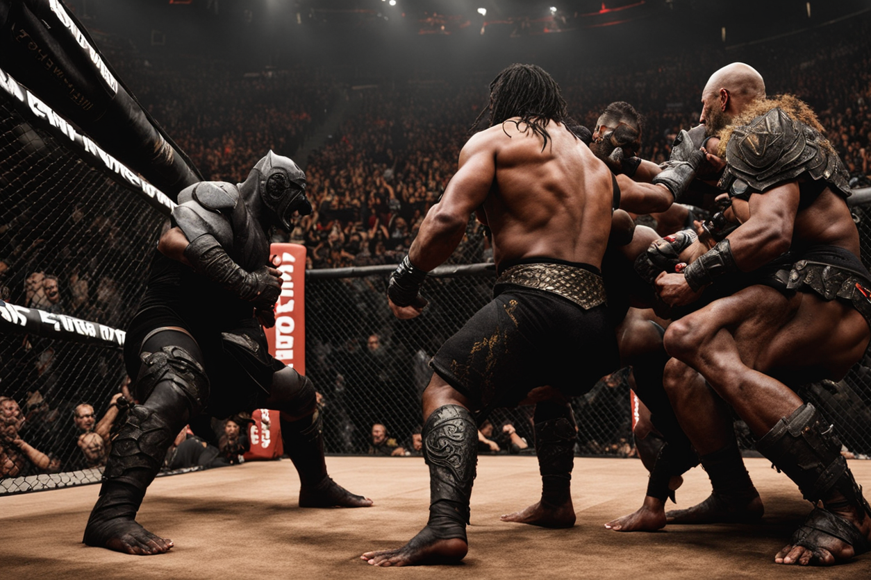 Sauron of mordor wrestling a ufc fighter with orcs watching ... by ...