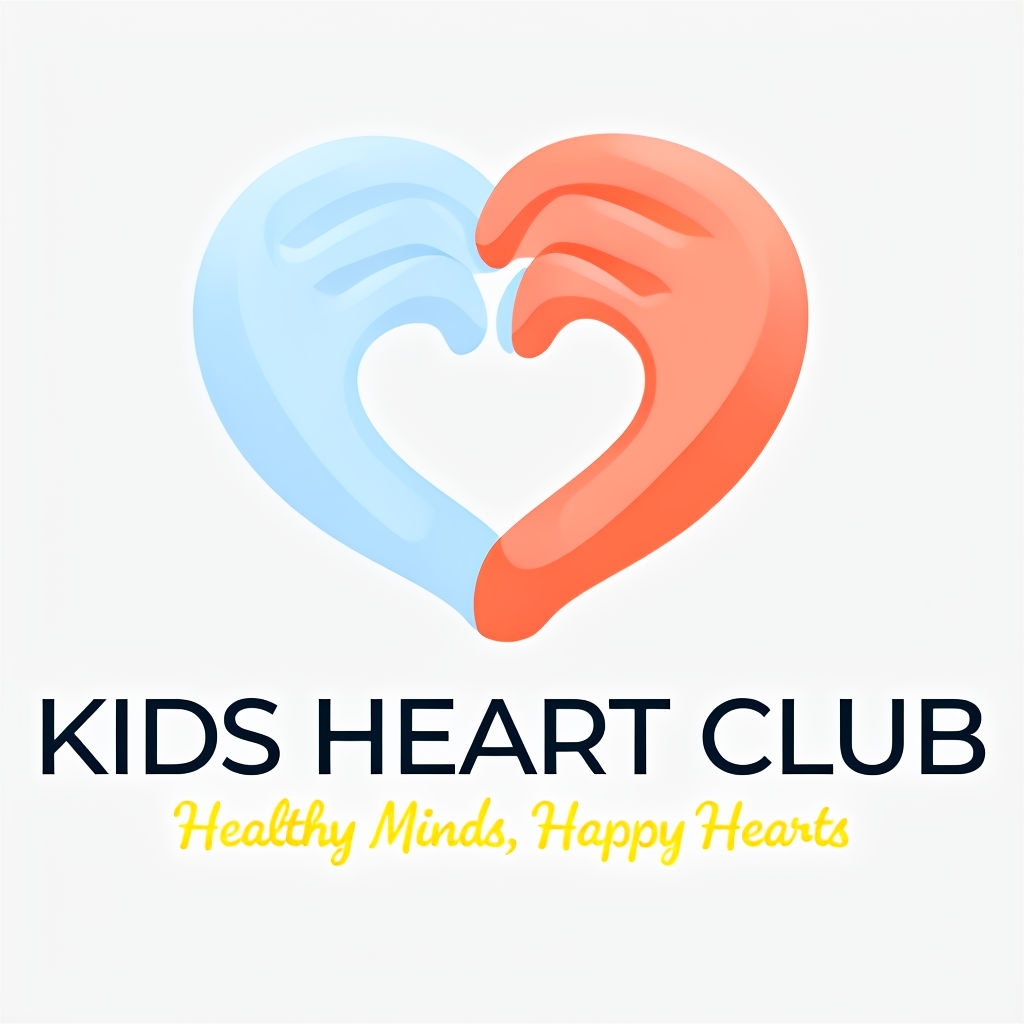 Colorful Kids Heart Club Logo with Hands and Tagline