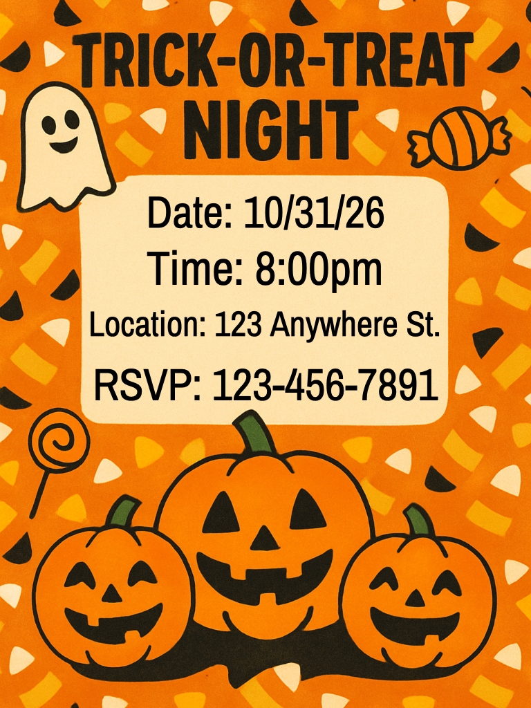 Vibrant Halloween Trick-or-Treat Night Invitation Poster Design Cards & Invites