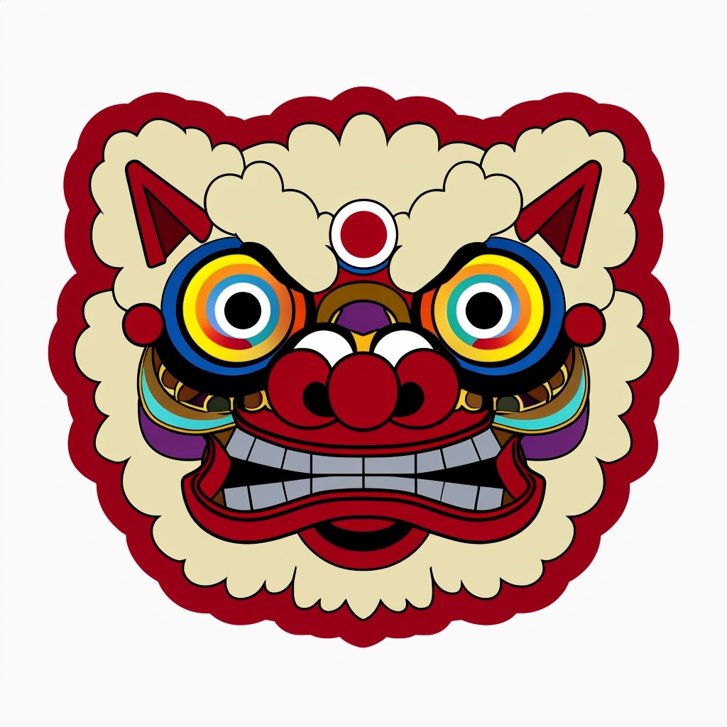 Traditional Chinese Lion Dance Mask Illustration T-shirt