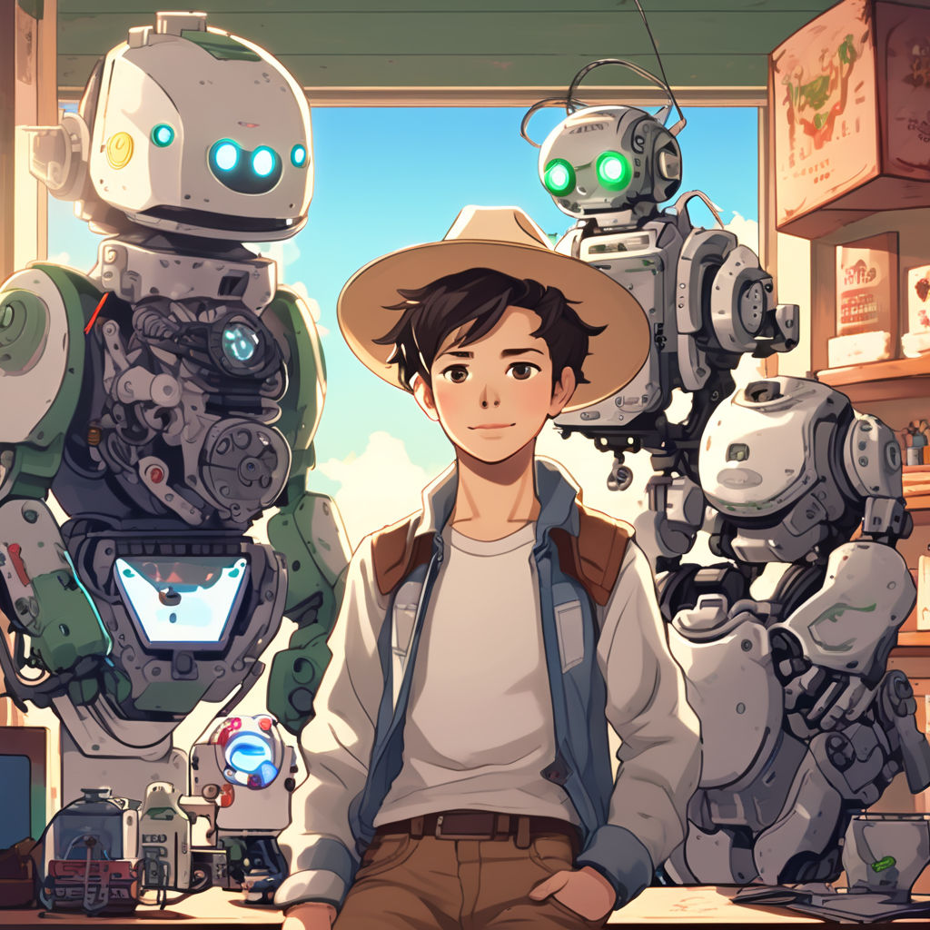 Cowboy teen guy coding in the style of overwatch route 66 by Alexander ...