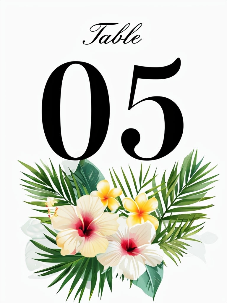 Tropical Minimalist Table Number Card with Floral Design Event Sign