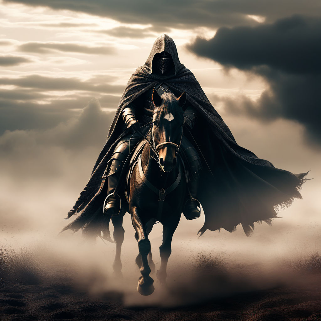 A masked warrior with a sword riding a horse A warrior wear... by sss ...