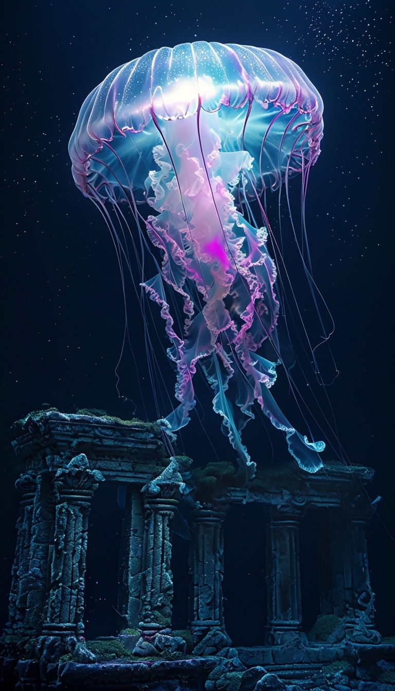 Majestic Ethereal Jellyfish Underwater Scene Mobile Wallpaper