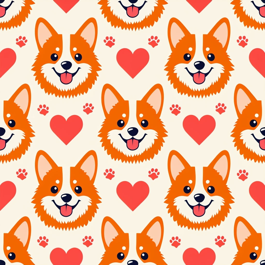 Cheerful Corgi and Paw Print Seamless Pattern Design